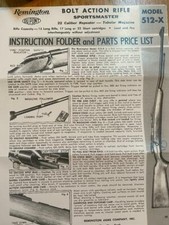 Remington Model 512-x Bolt Action Rifle Tri Fold Manual 22 Caliber Remington Model 512-x Bolt Action Rifle Tri Fold Manual 22 Caliber