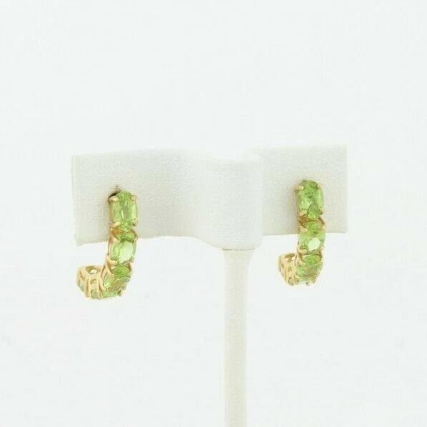 10k Yellow Gold Natural Green Peridot Earrings Half Hoop Earrings  3/4" Hoops - Image 4 of 4