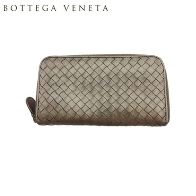 BOTTEGA VENETA★Light Brown Leather Intercciaco Long Wallet BOTTEGA VENETA Long Wallet Intrecciato Bronze Leather