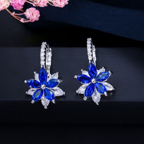 Elegant Flower Milti Color Stud Earrings Women Fashion Cubic Zirconia Jewelry - Picture 15 of 19