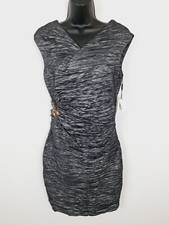 Calvin Klein Dress 8 Gray Ruched Cocktail Lined Beaded Sleeveless NEW CLEARANCE