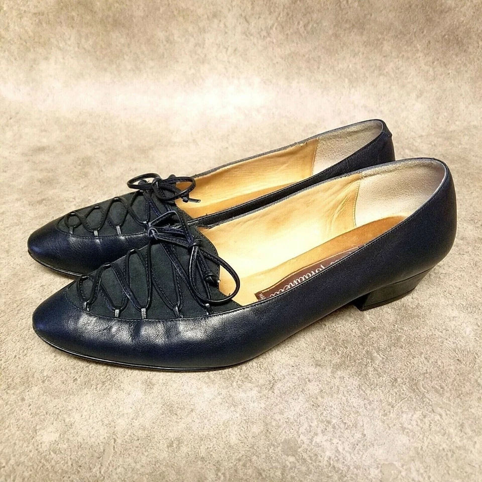 Renzo Fontanelli Mujer Talla 9 AA Azul Cuero Sin Cordones 1.5 Bloque Tacones Foto 3 de 4