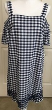 NWT Nine West size 8 navy white checked cold shoulder short sleeve dress