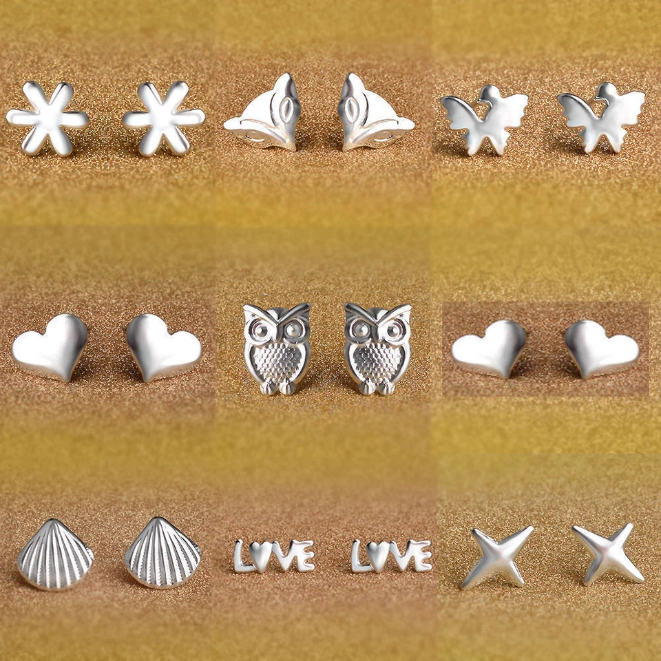 2 X Boucle D'Oreille Prise Clou 925 Sterling Argent + Fermeture Estampillé - Photo 4/4