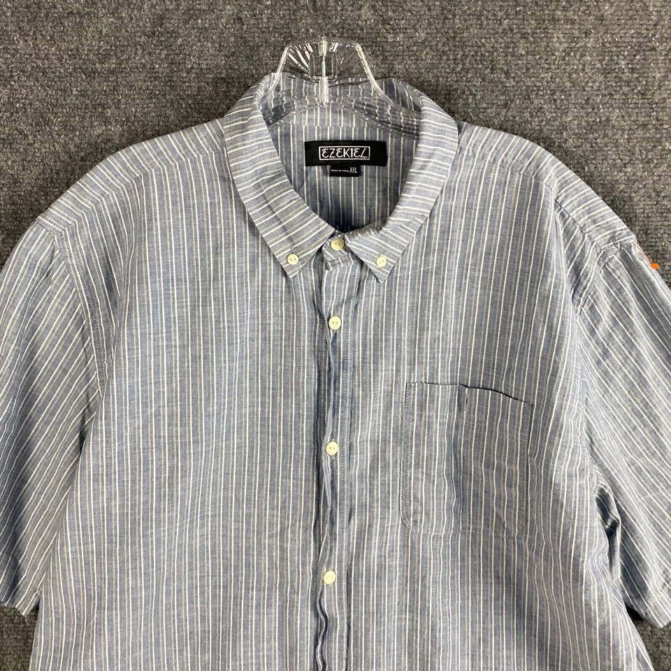 Ezekiel Button Down Shirt Men's XXL Short Sleeve 2XL Striped 100% Cotton - Image 2 of 4