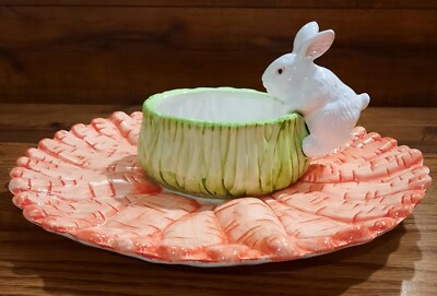 Vintage Lillion Vernon 12'' Bunny Chip & Dip W/ Carrot Server Plate Rare NIB