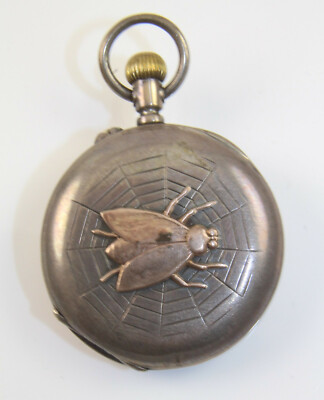 Antique Jacot Locle Swiss Made Hunter Style Pocket Watch with Gold Accents