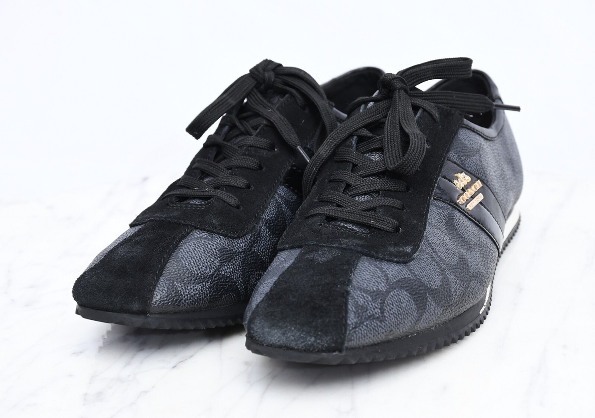 COACH Signature IVY Leather Trainer Black Sneakers Laced Shoes