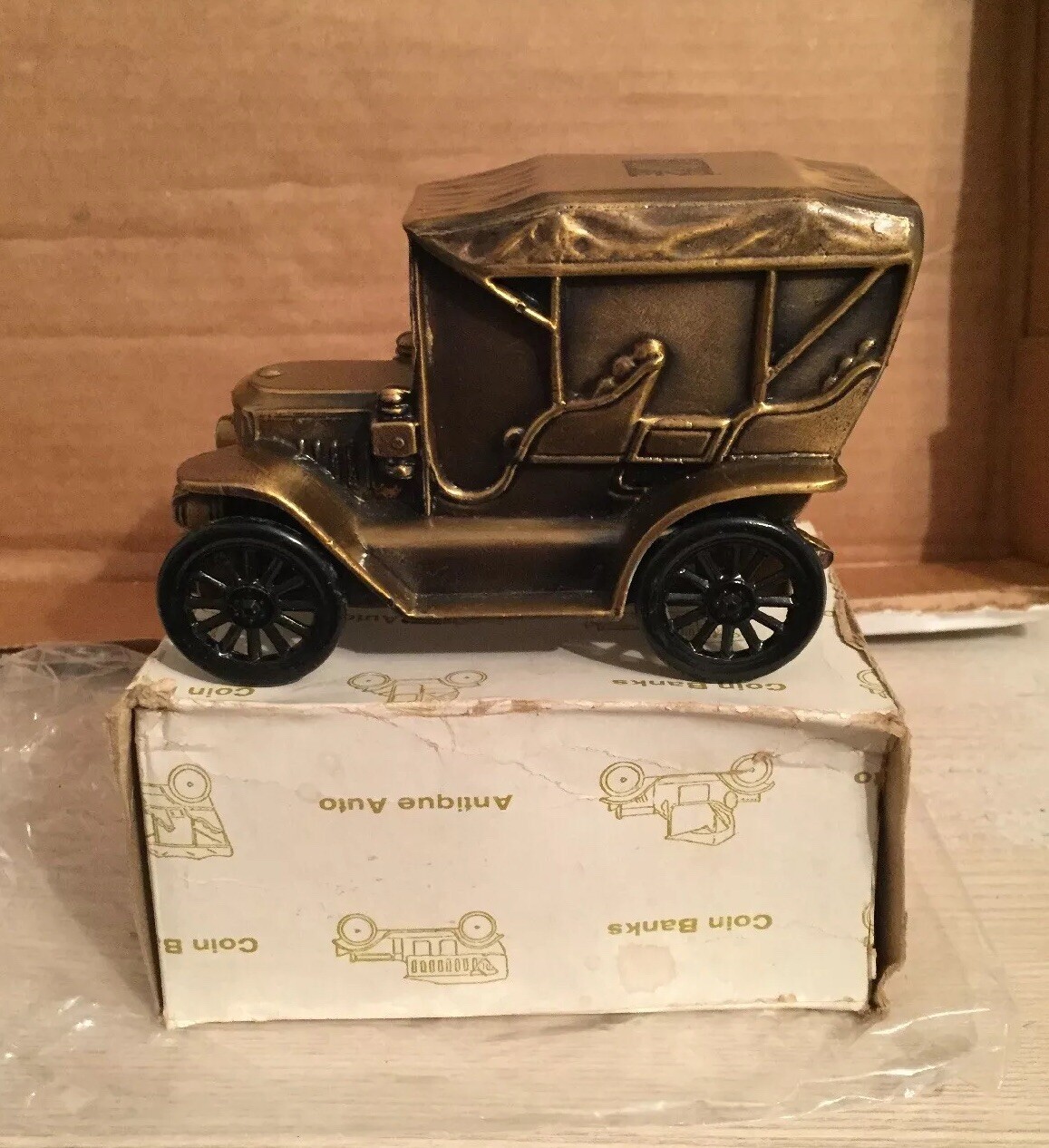 ANTIQUE AUTO COIN BANK PIGGY BANK BANTHRICO "1910 STANLEY STEAMER" VTG