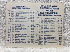 1978 1979 Cuyahoga Valley Christian Academy Basketball Schedule OH Vtg