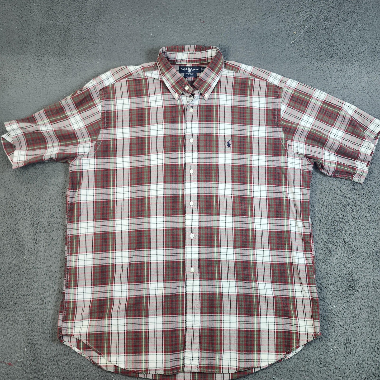 Ralph Lauren Shirt Mens XL Red Green Plaid Blake Button Down Short Sleeve Casual