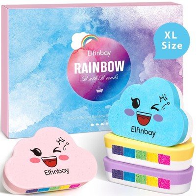 Rainbow Bath Bombs for Kids, 4 XL Kid Bath Bombs with Surprise Colors Inside, Or