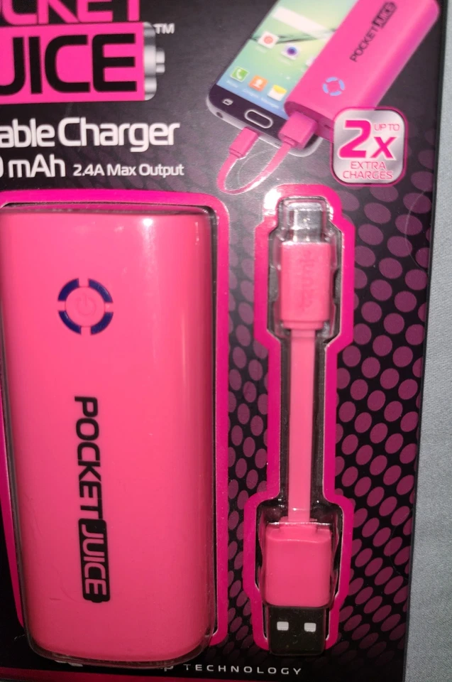 Tzumi Pocket Juice hot pink portable charger 4000 mAh, rechargeable QuickChip - Image 4 of 4