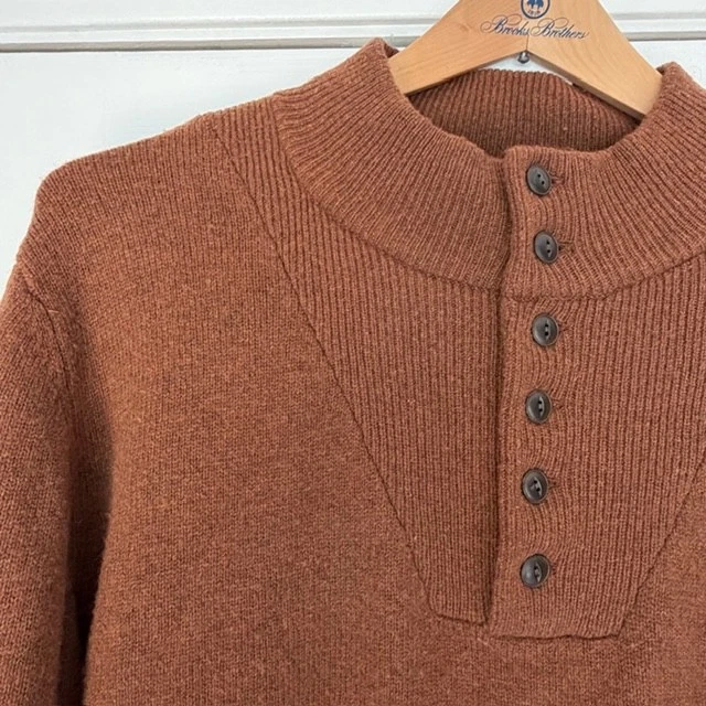 Wallin & Bros Lambswool Brown Sweater Mens XXL Rust Mock Neck Henley Pullover