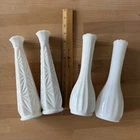 Vintage Milk Glass Rose Bud Vases 9" Starburst Ribbed x4