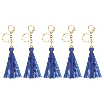 5Pcs Leather Keychain Tassels with Lobster Clasp Key Ring, Blue