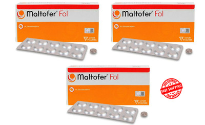 3  X MALTOFER FOL CHEWABLE TABLETS 30'S For Iron Deficiency