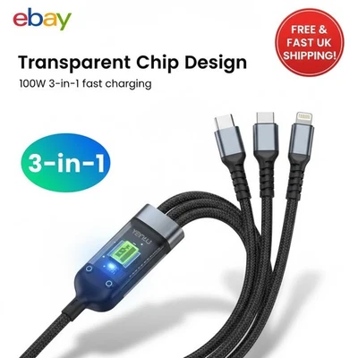 100w Fast Charging Cable Multi Charger Cable Nylon Branded Multiple USB Universa