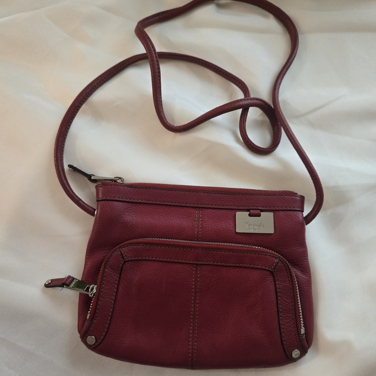 Tignanello Red Small Pebbled Crossbody Bag w/ Zip, Lined 