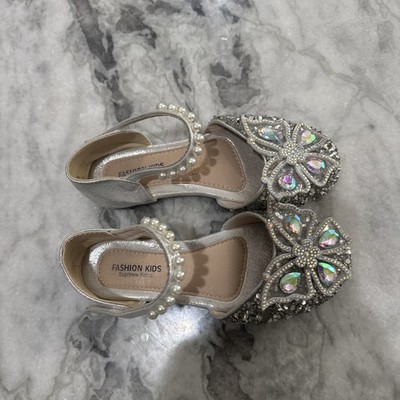 Fashion Kids Silver Rhinestone Butterfly Princess Dress Shoes Size 33