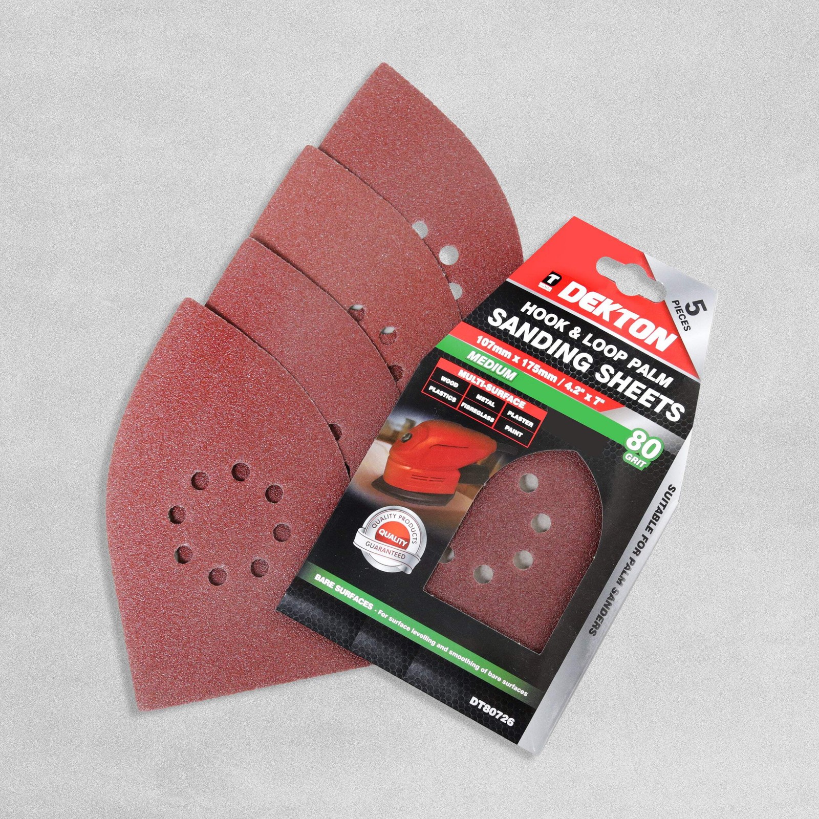 Dekton Hook & Loop Palm Sanding Sheets - Medium 80 Grit