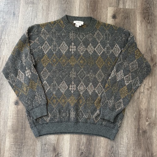 Ermenegildo Zegna Men's Argyle Crew Neck Knit Wool Blend Sweater Green M