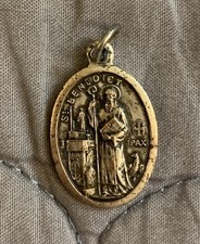Silver Toned St. Benedict Cross PAX= Peace Medal Catholic Vintage