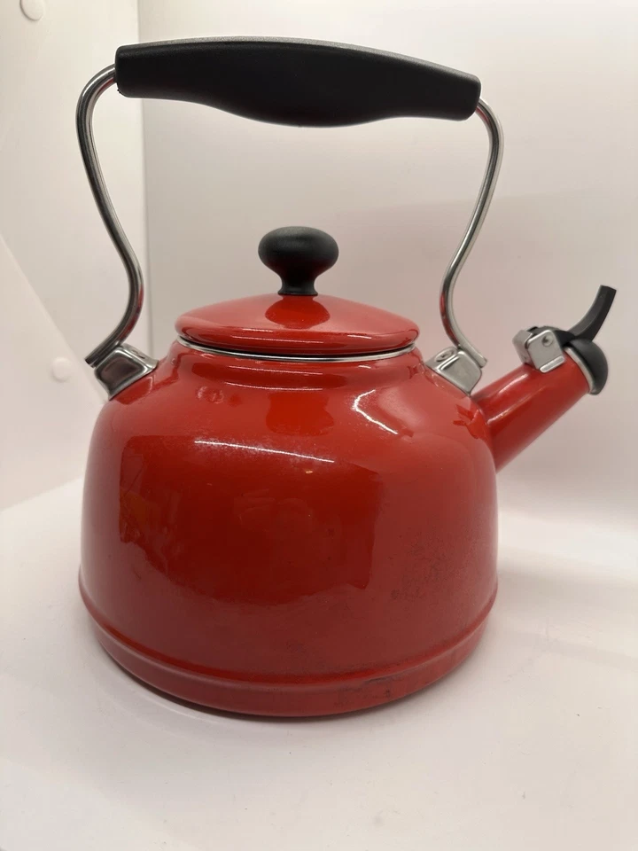 Colección de teca silbante vintage esmaltada sobre acero Chantal roja 1,7 cuartos ¡USADA EN EXCELENTE ESTADO! Foto 4 de 4
