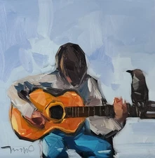 Guitar Player Chic Music Decor Art PRINT By Original Artist Jose Trujillo 16x16