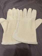 Vintage White Beaded Gloves 1950s 1960s Wedding Bridal Formal Costume
