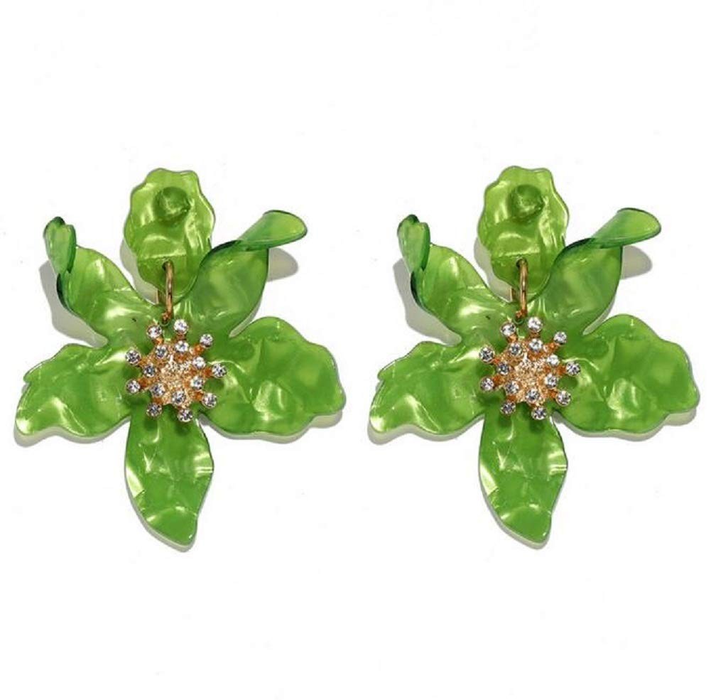 Bohemian Luxury Oversize Resin Big Flower Earrings For Women Stainless Stee - 02