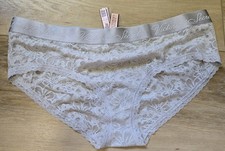 NWT Victoria's Secret Gray Logo Waistband Sheer Lace Hiphugger Panties XL