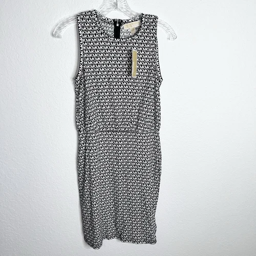 Abito Michael Kors donna piccolo logo nero bianco MK mini smanicato monogramma C5