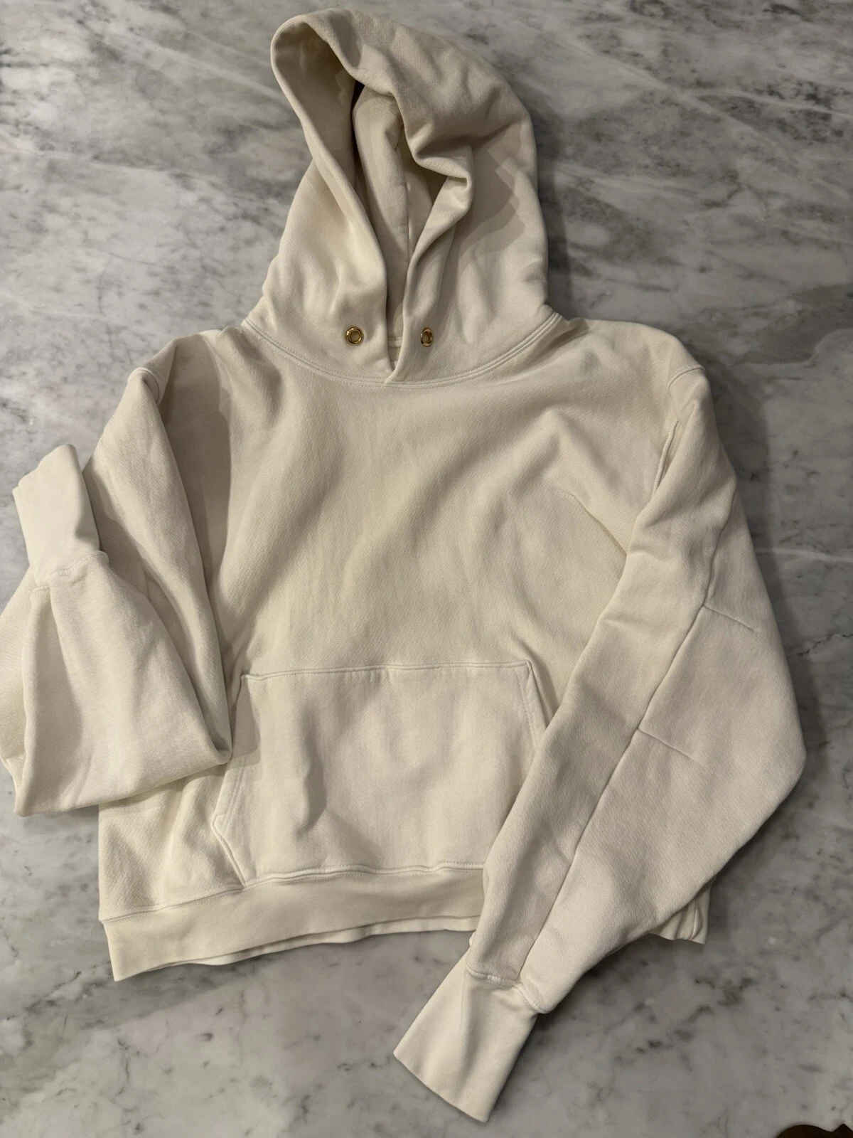 OFF WHITE Les Tien Felpa con Cappuccio Avorio Cropped Pesante Maglione Oversize