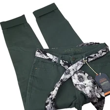 Jag Jeans NWT Carter Girlfriend Size 0 Pants Satin Belt Juniper Green Stretch