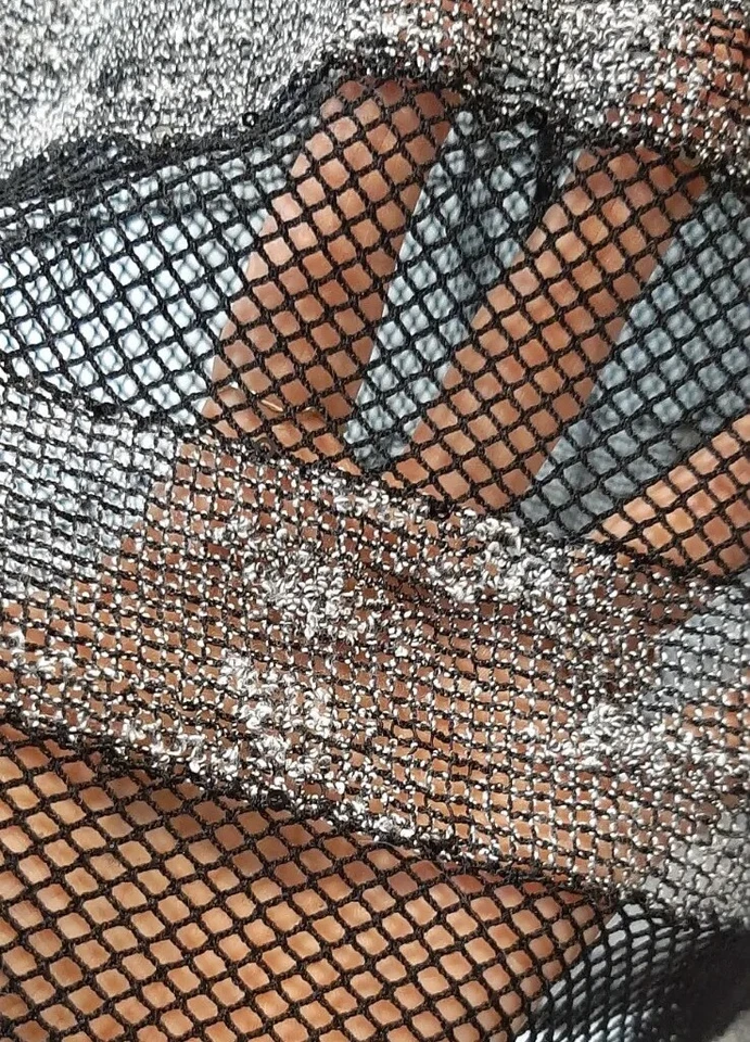 Guess Sz M Sheer Fishnet Tank Top Knit Beach Cover Up Striped Top Sequin Sexy - Image 3 of 4