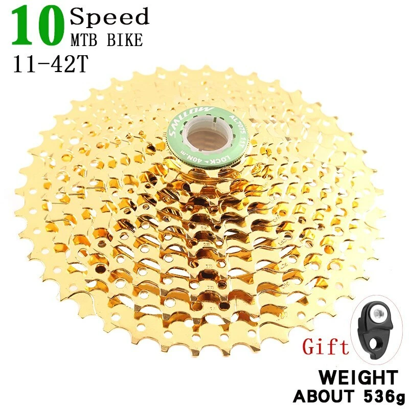 Cassette de bicicleta MTB dorado 10 velocidades 11-42T piñones dentados bicicleta de montaña rueda libre Foto 3 de 4