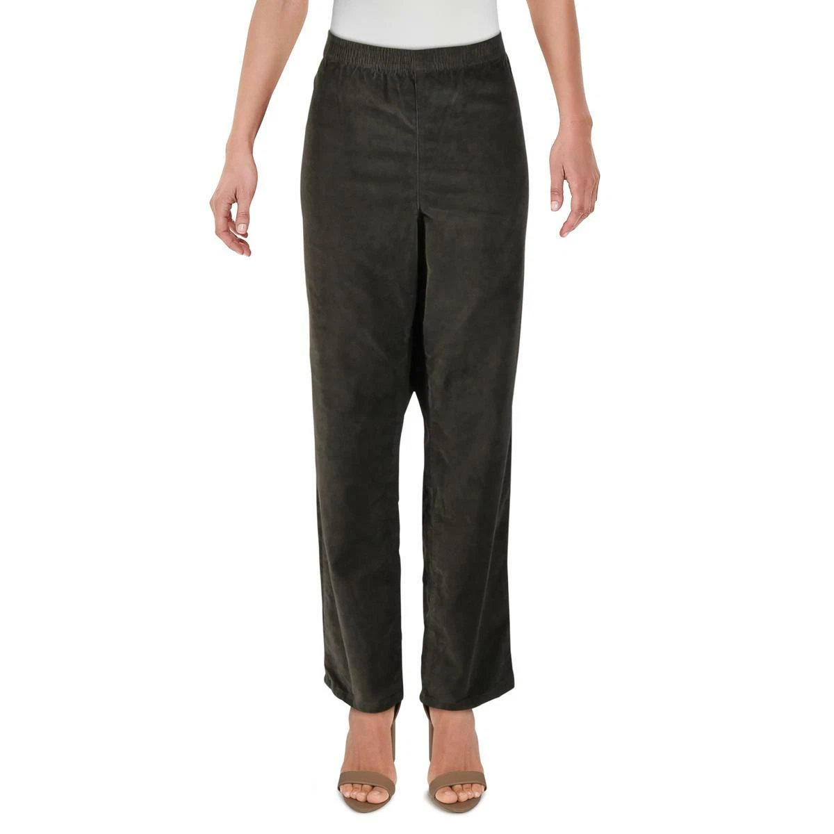 Straight Leg Charcoal Pants for Women with Elastic Waistband