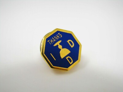 Vintage IDD Impaired Driver's Deterrent Thanks Lapel Pin Gold Tone Blue Enamel