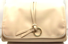 Lancome Signature Cosmetic Makeup Bag Tri-Fold TRAIN CASE Faux Leather Nude/tan