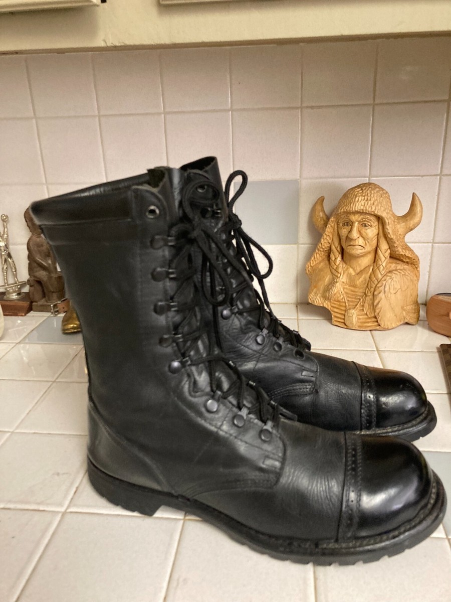 Vintage Corcoran Black Leather U.S.A. Military Combat Cap Toe Jump