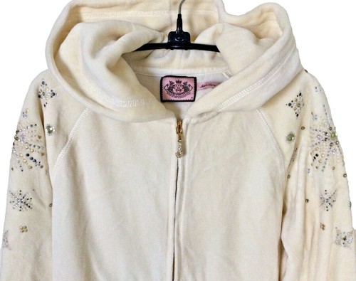 Juicy Couture Studded Velour Hoodie Sweatshirt Medium Black
