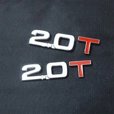 2x Chrome Silver Red 2.0T Metal Emblem Decal Sticker Badge Turbo Car Engine Type