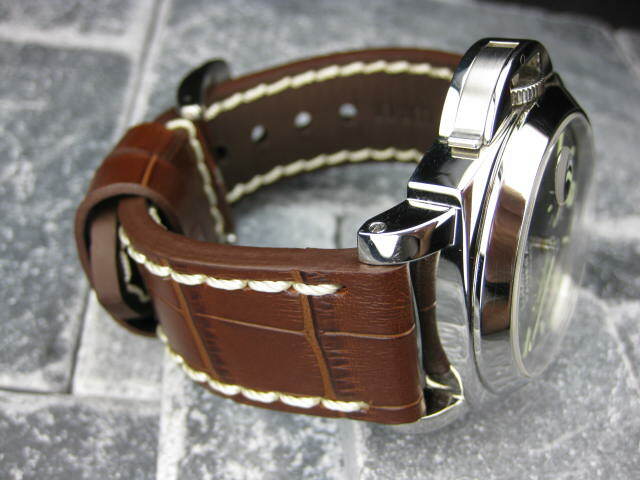Bracelet De Montre En Cuir Grainé Marron 24mm Pour Panerai - Neuf, Style Vintage