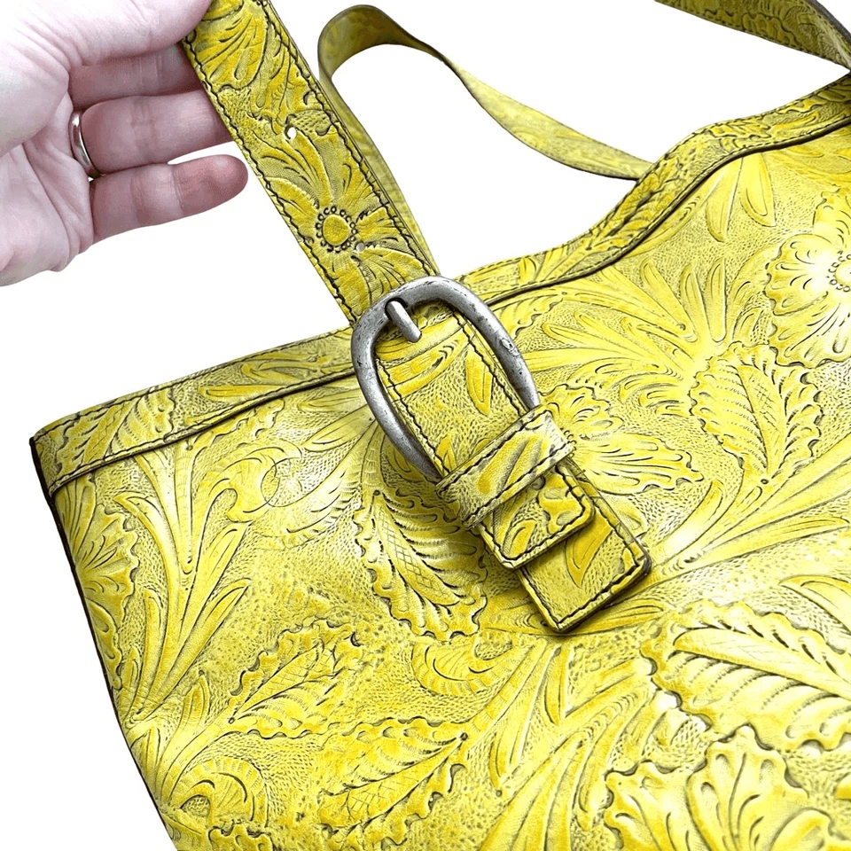Bolso de Mano FALOR Cuero Genuino Estampado Floral Western Boho Artístico Foto 3 de 4