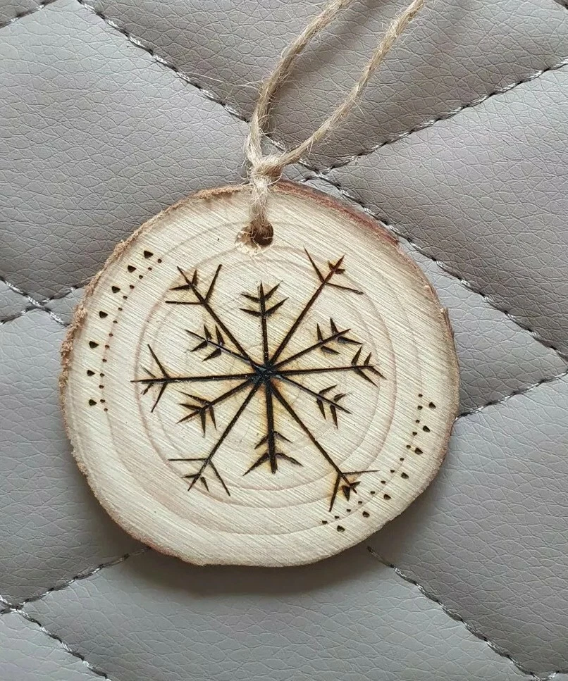 Handmade Snowflake Wooden christmas tree decoration, pyrography | eBay