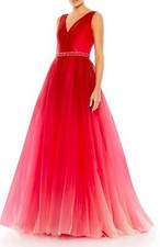 Mac Duggal 20378 Beaded Belt Tulle Ballgown SZ 6 Red Ombre $498