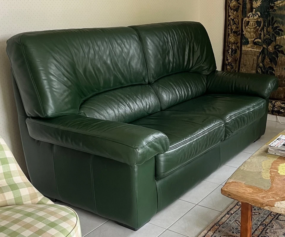 canapé roche bobois en cuir vert de 2,00m - Photo 1/1