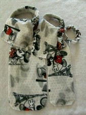 New Mickey, Minnie Mouse White Black Red Paris Fleece Scarf Headband Adult/Child