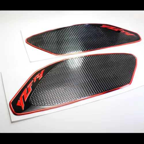 Tank Side Knee Stomp Protector Guard Pad 09-14 For YZFR1 R1 Black+Chrome Red - Zdjęcie 3 z 5